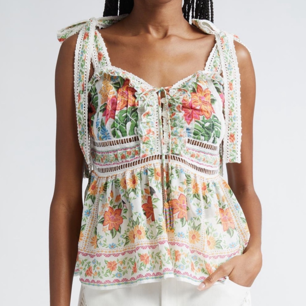 Farm Rio Garden Crochet Peplum Top